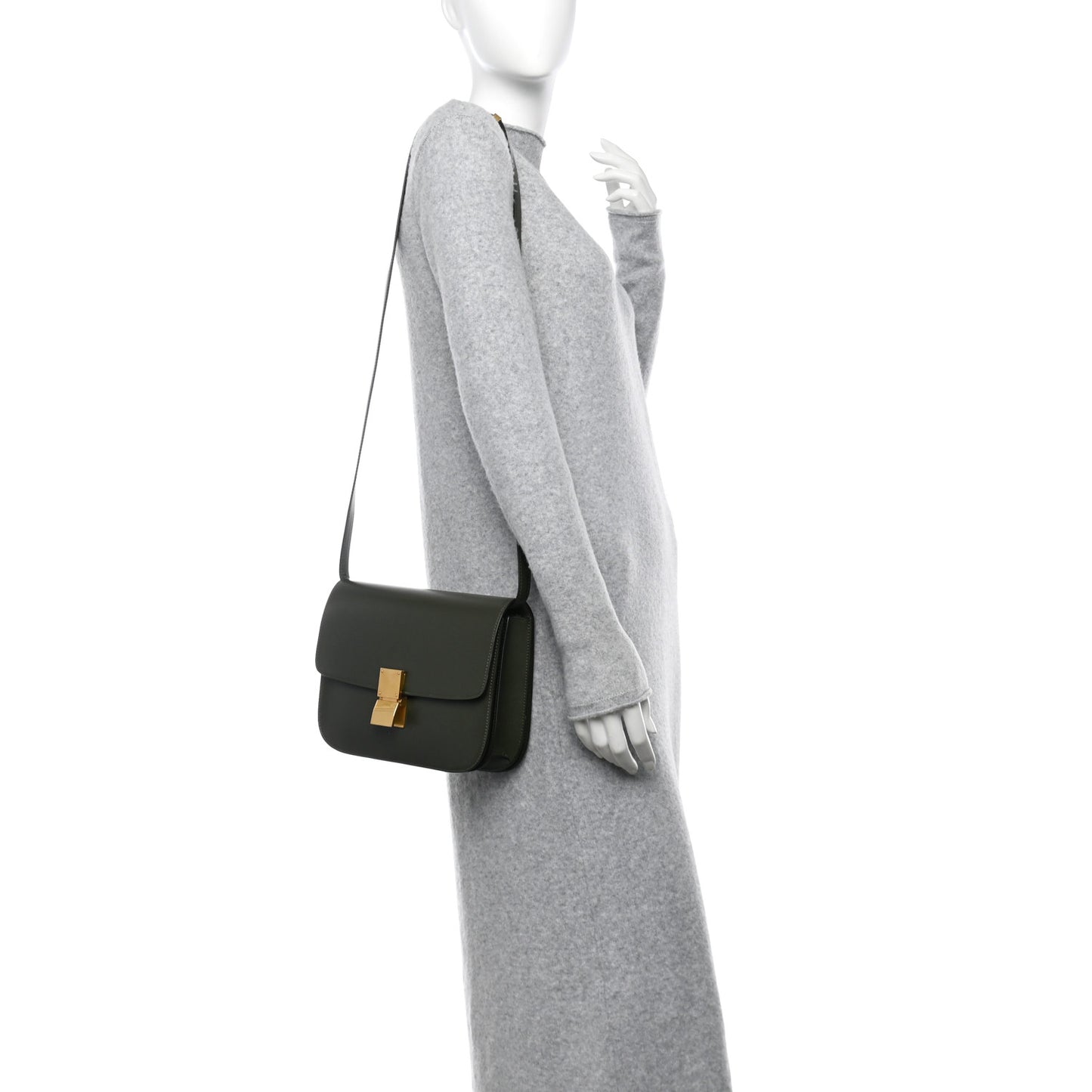 Box Calfskin Medium Classic Box Flap Bag Khaki