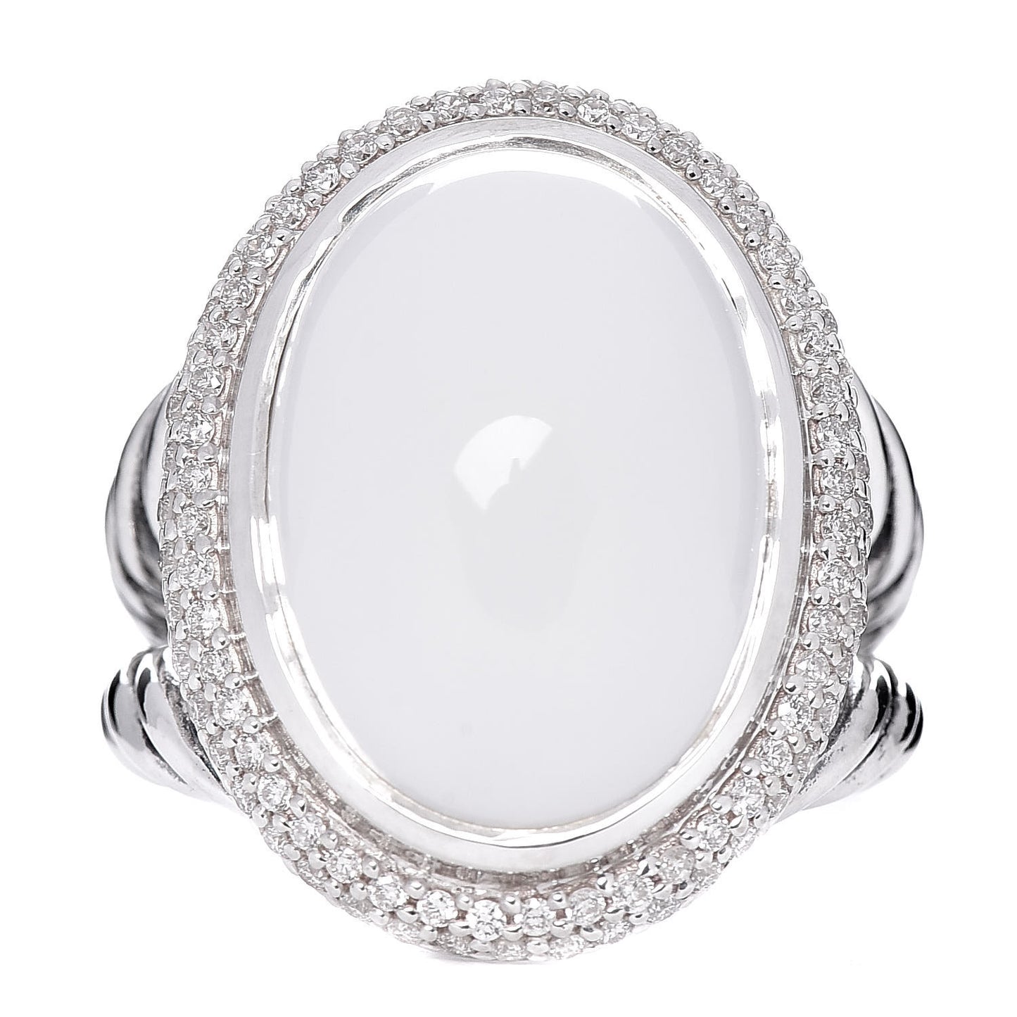 Sterling Silver Diamond White Agate Signature Oval Ring 54 7