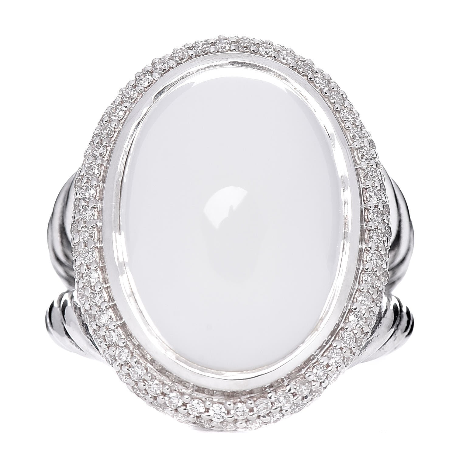 David Yurman Sterling Silver Diamond White Agate Signature Oval Ring 54 7 1 of 5