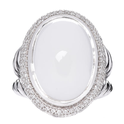 David Yurman Sterling Silver Diamond White Agate Signature Oval Ring 54 7 1 of 5