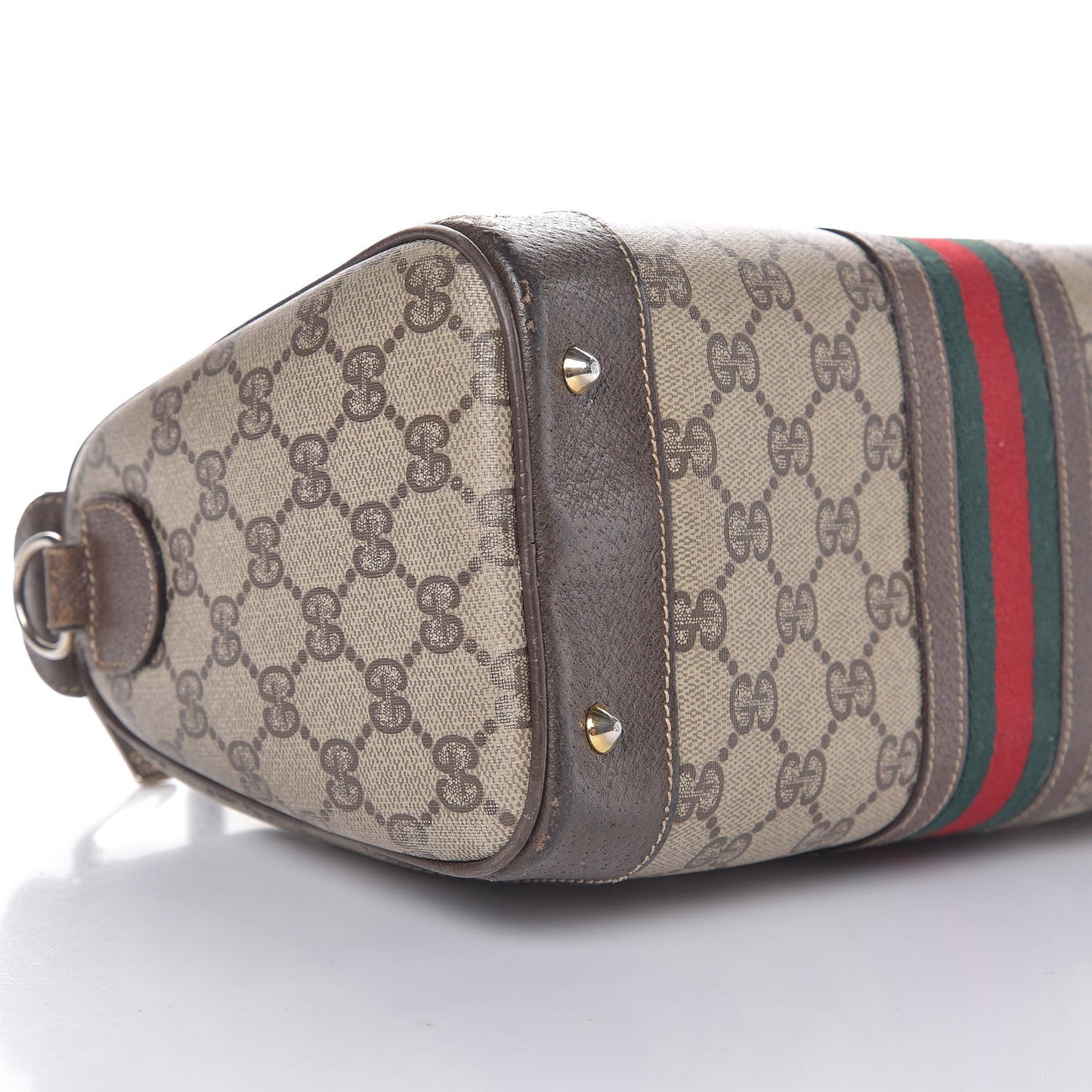 GG Plus Monogram Vintage Web Small Boston Dark Brown