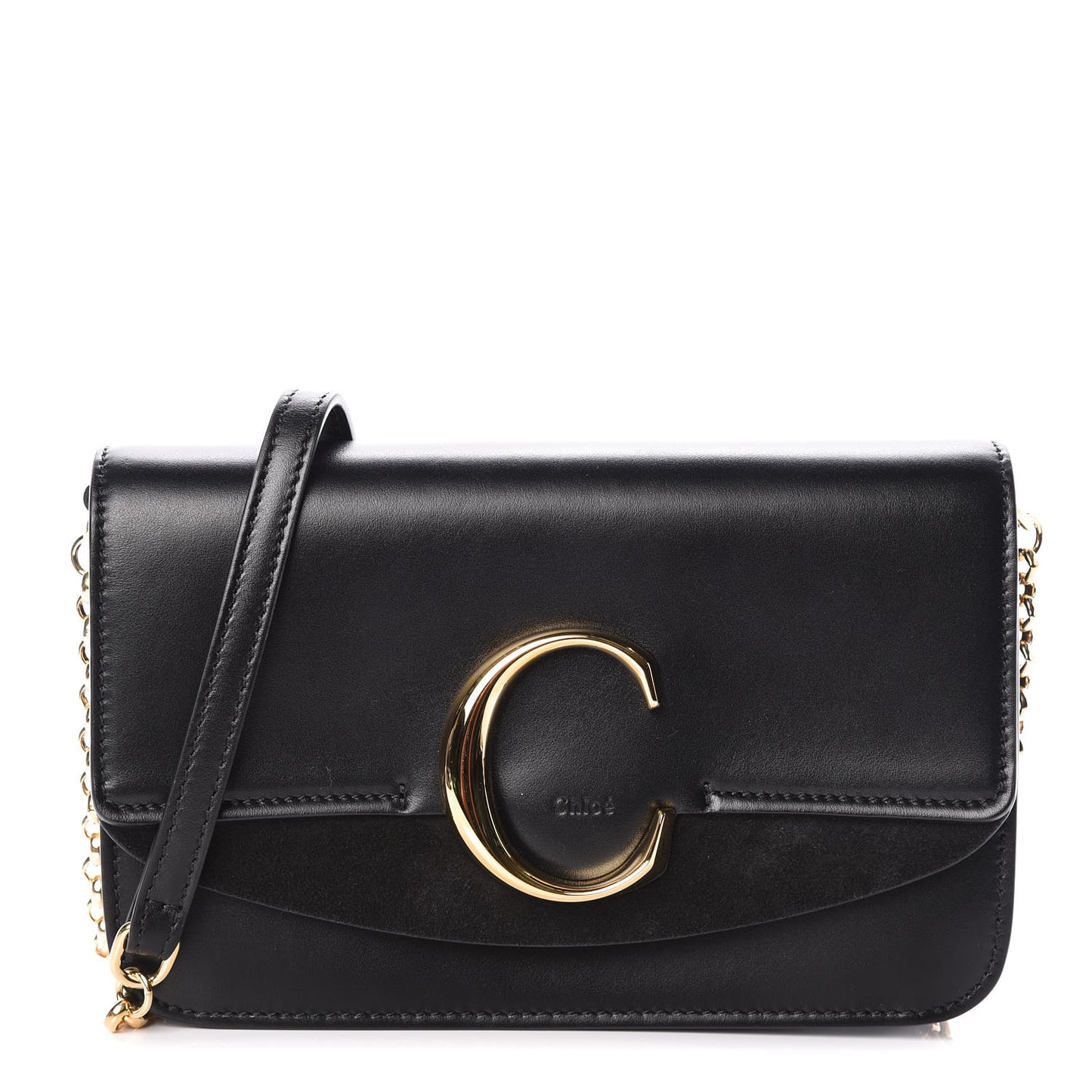 Calfskin Suede C Clutch With Chain Black