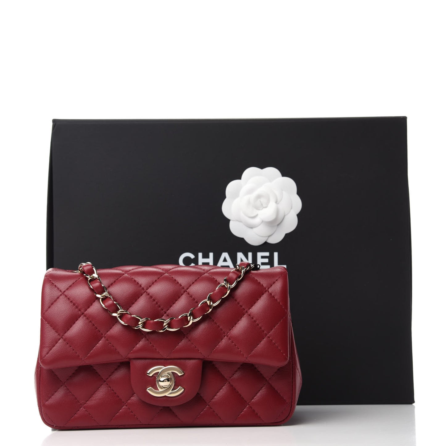 Lambskin Quilted Mini Rectangular Flap Burgundy
