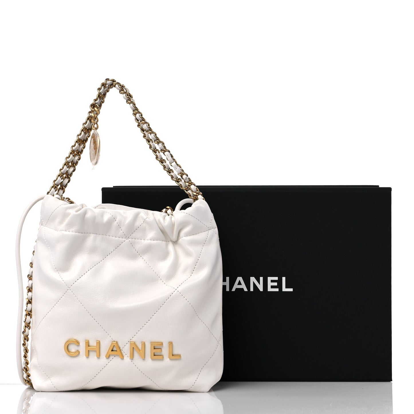 Shiny Calfskin Quilted Mini Chanel 22 White