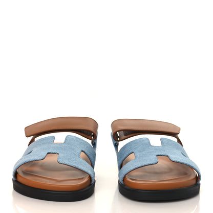 Hermes Denim Calfskin Womens Chypre Sandals 39 Bleu Clair Naturel 3 of 8