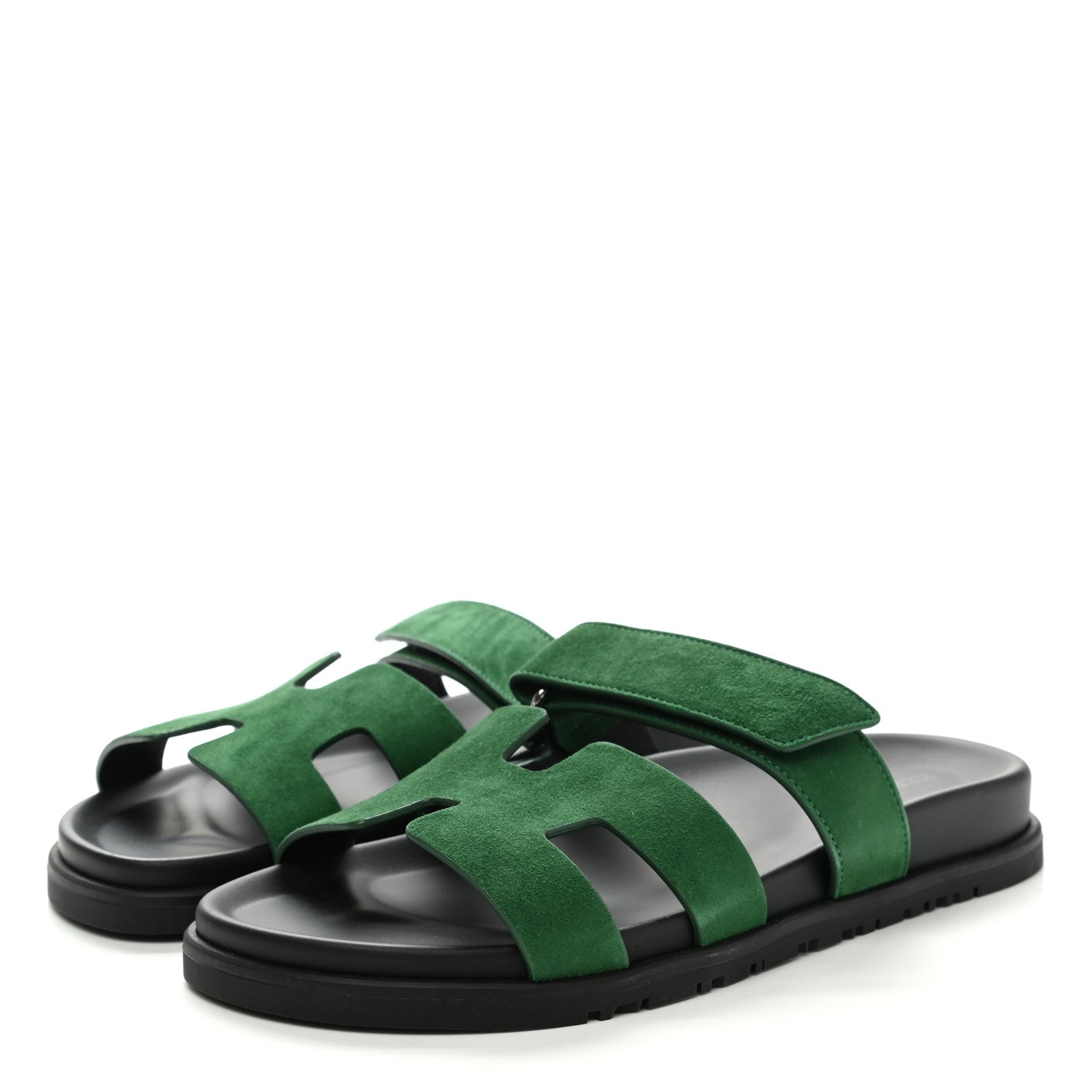 Hermes Suede Goatskin Womens Chypre Sandals 38.5 Vert Electrique 3 of 9