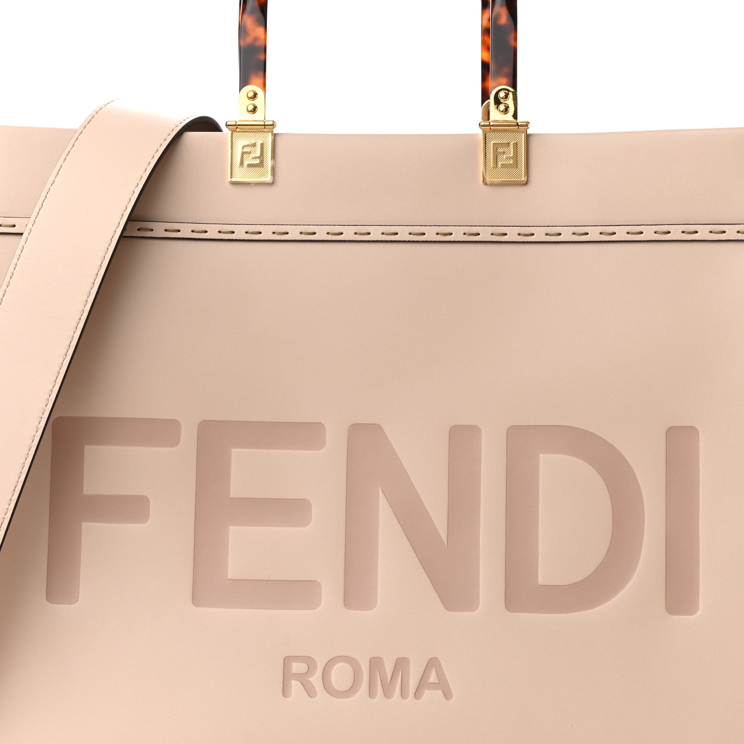 Fendi Vitello King Plexiglass Logo Embossed Medium Fendi Sunshine Shopper Tote Light Rose 10 of 10