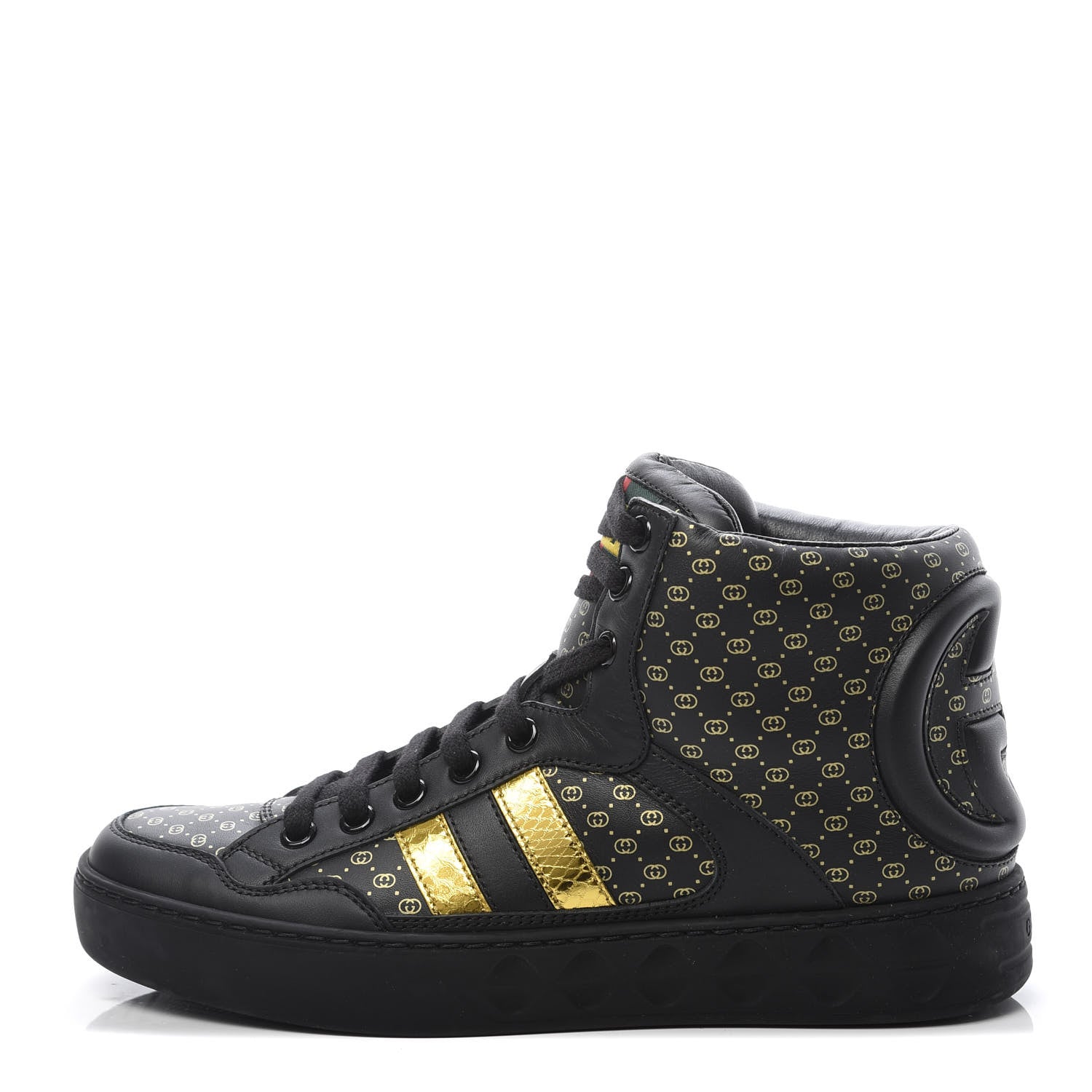 Gucci X DAPPER DAN Calfskin Laminated Ayers GG Micro Monogram Womens High Top Sneakers 35.5 Black 1 of 9