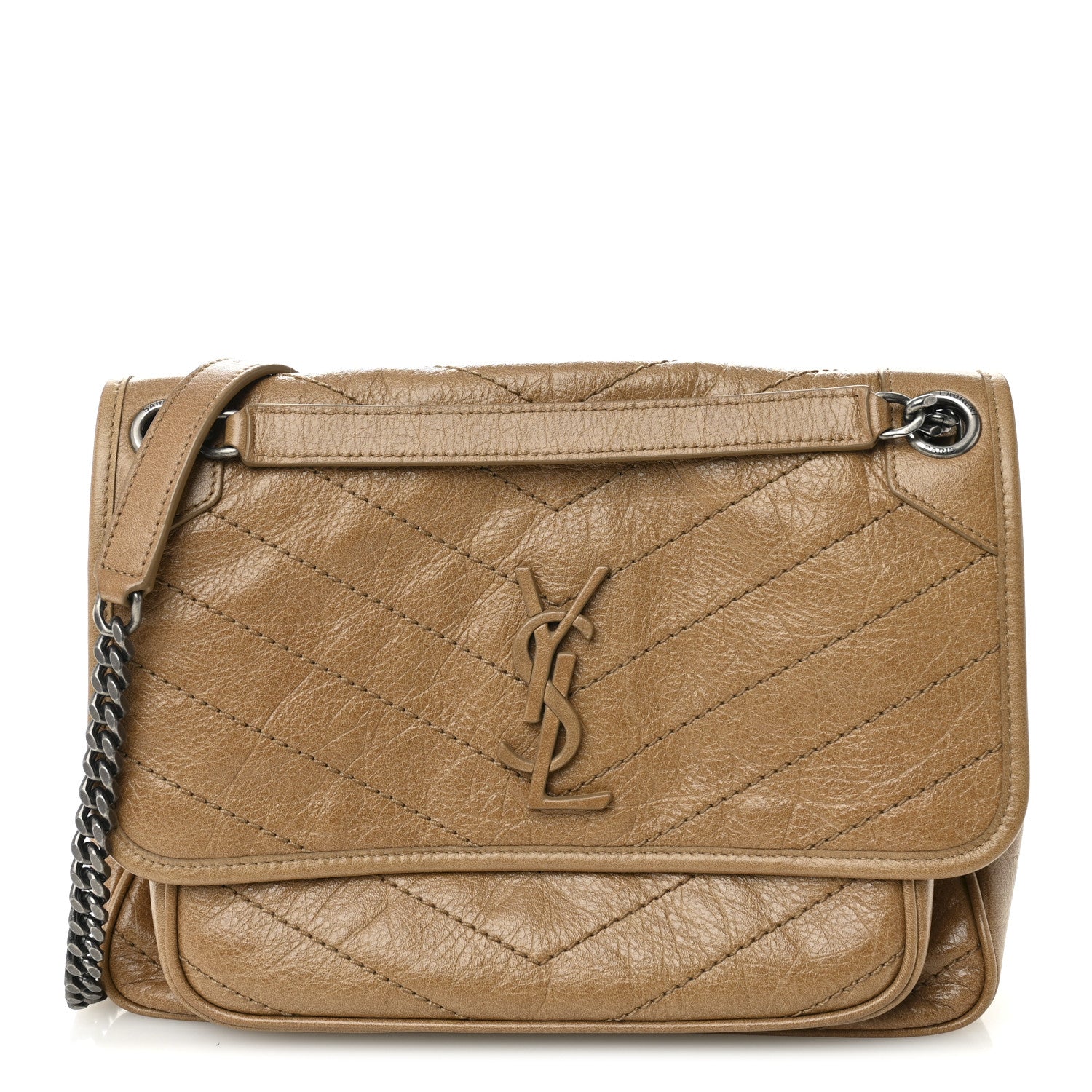 Saint Laurent Crinkled Calfskin Matelasse Monogram Medium Niki Chain Satchel Dark Toffee 1 of 10