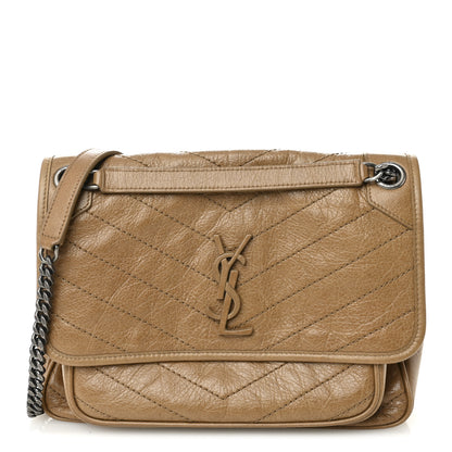 Saint Laurent Crinkled Calfskin Matelasse Monogram Medium Niki Chain Satchel Dark Toffee 1 of 10