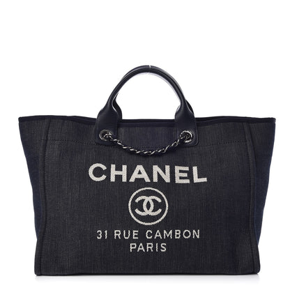 Chanel Denim Large Deauville Tote Dark Blue 1 of 8