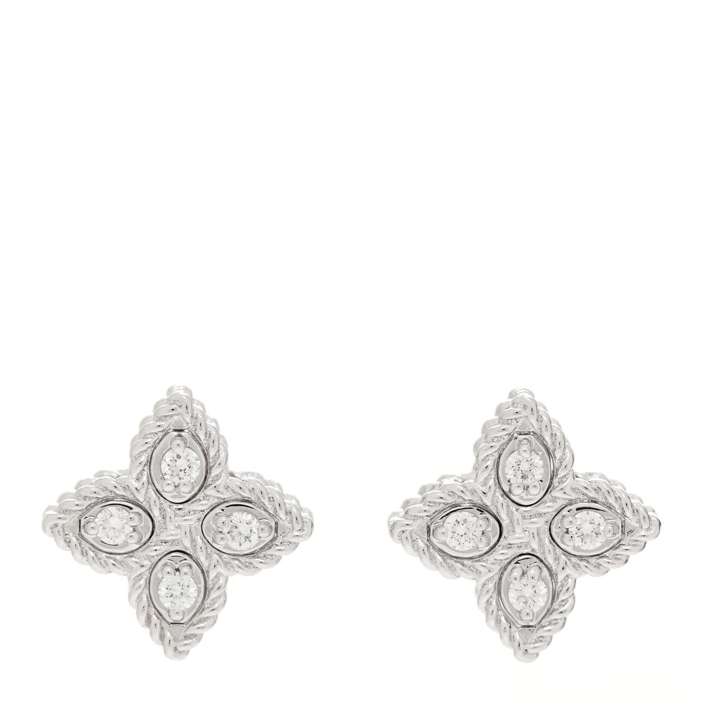 18K White Gold Diamond Princess Flower Small Stud Earrings