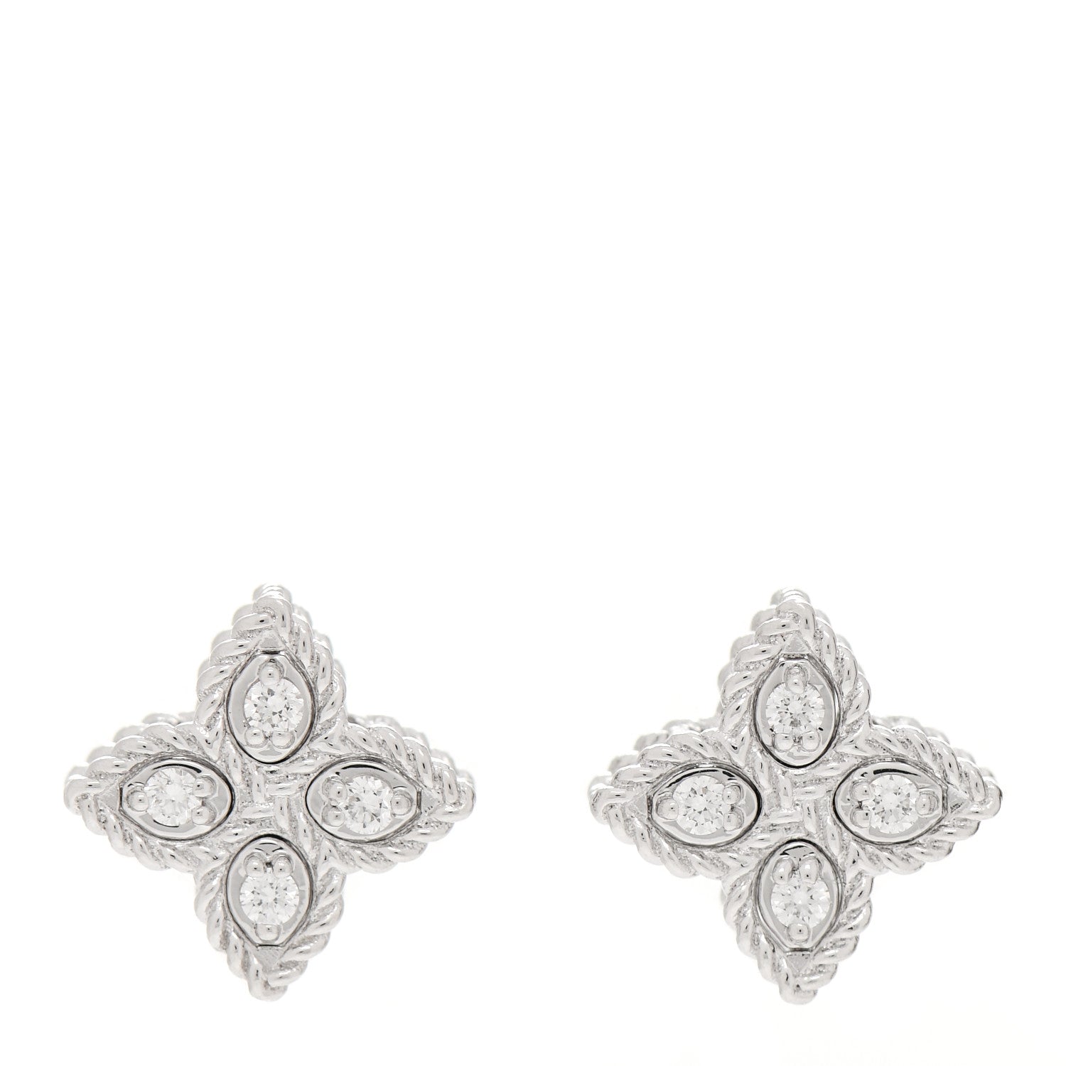 Roberto Coin 18K White Gold Diamond Princess Flower Small Stud Earrings 1 of 4