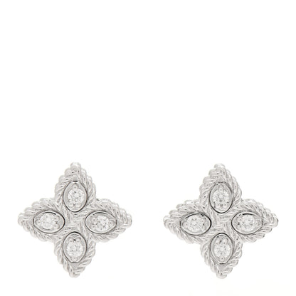 Roberto Coin 18K White Gold Diamond Princess Flower Small Stud Earrings 1 of 4