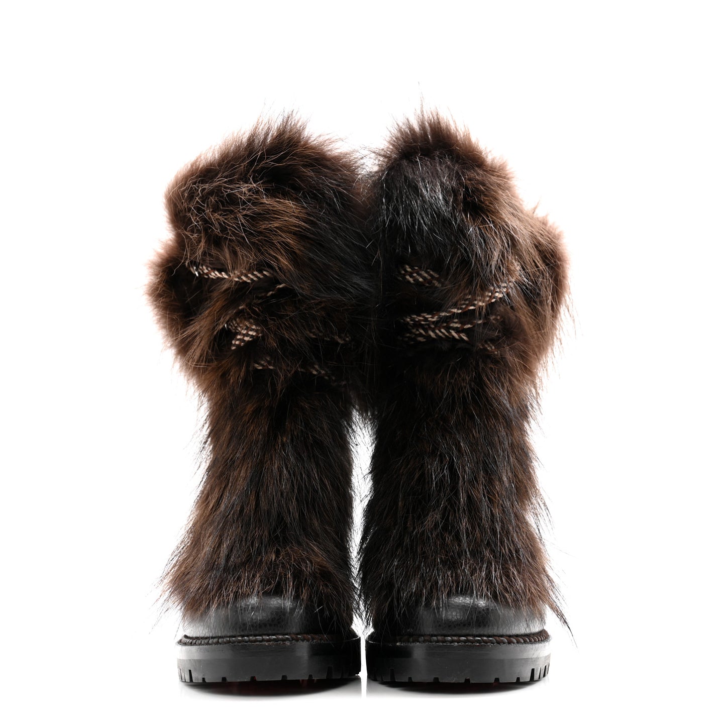 Grained Calfskin Raton Laveu Racoon Fur Fanny 70 Ankle Boots 36.5 Black