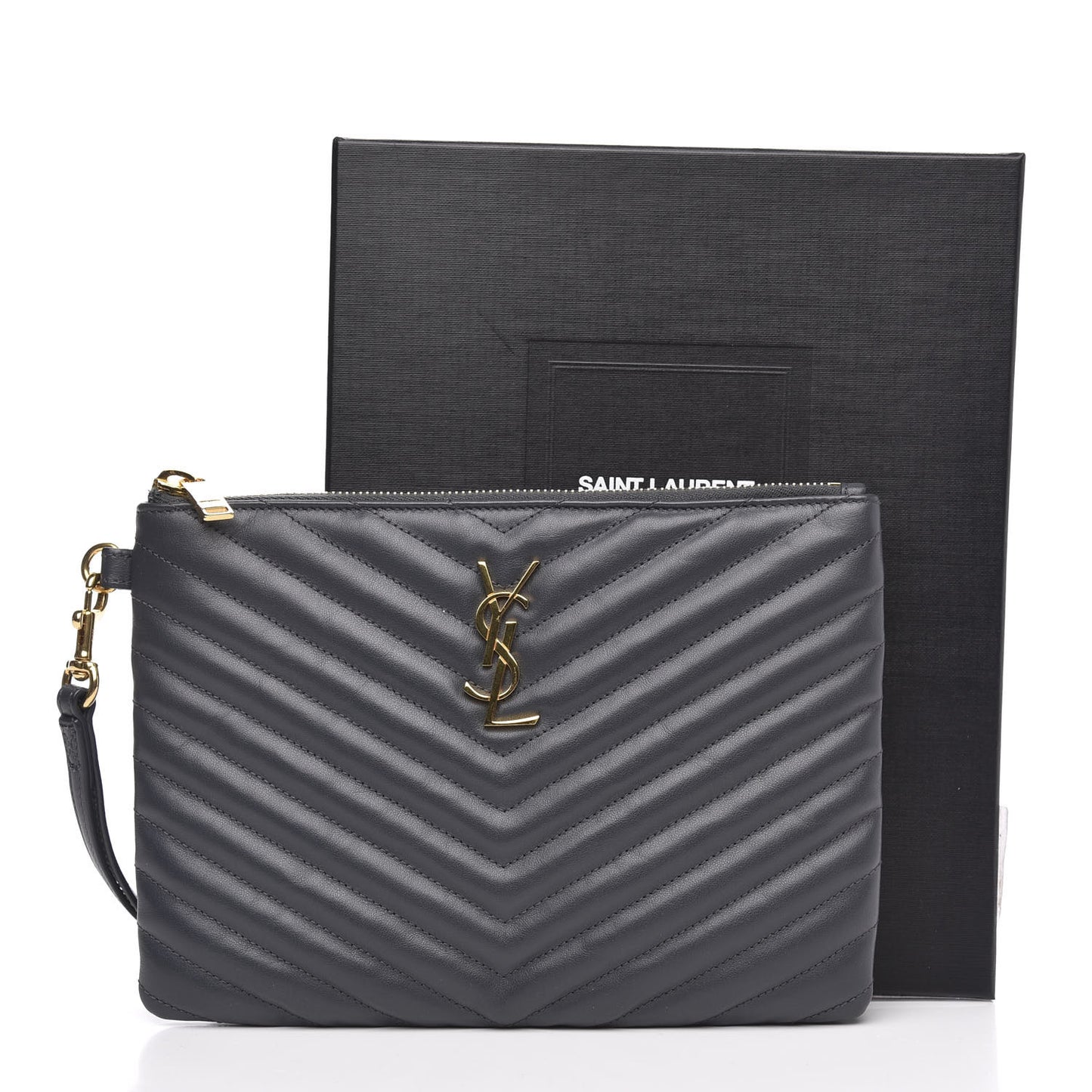 Calfskin Matelasse Chevron Monogram A5 Wristlet Dark Smog