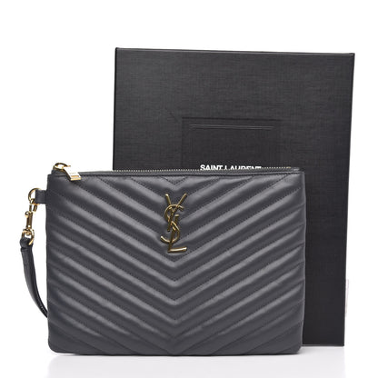 Saint Laurent Calfskin Matelasse Chevron Monogram A5 Wristlet Dark Smog 10 of 10