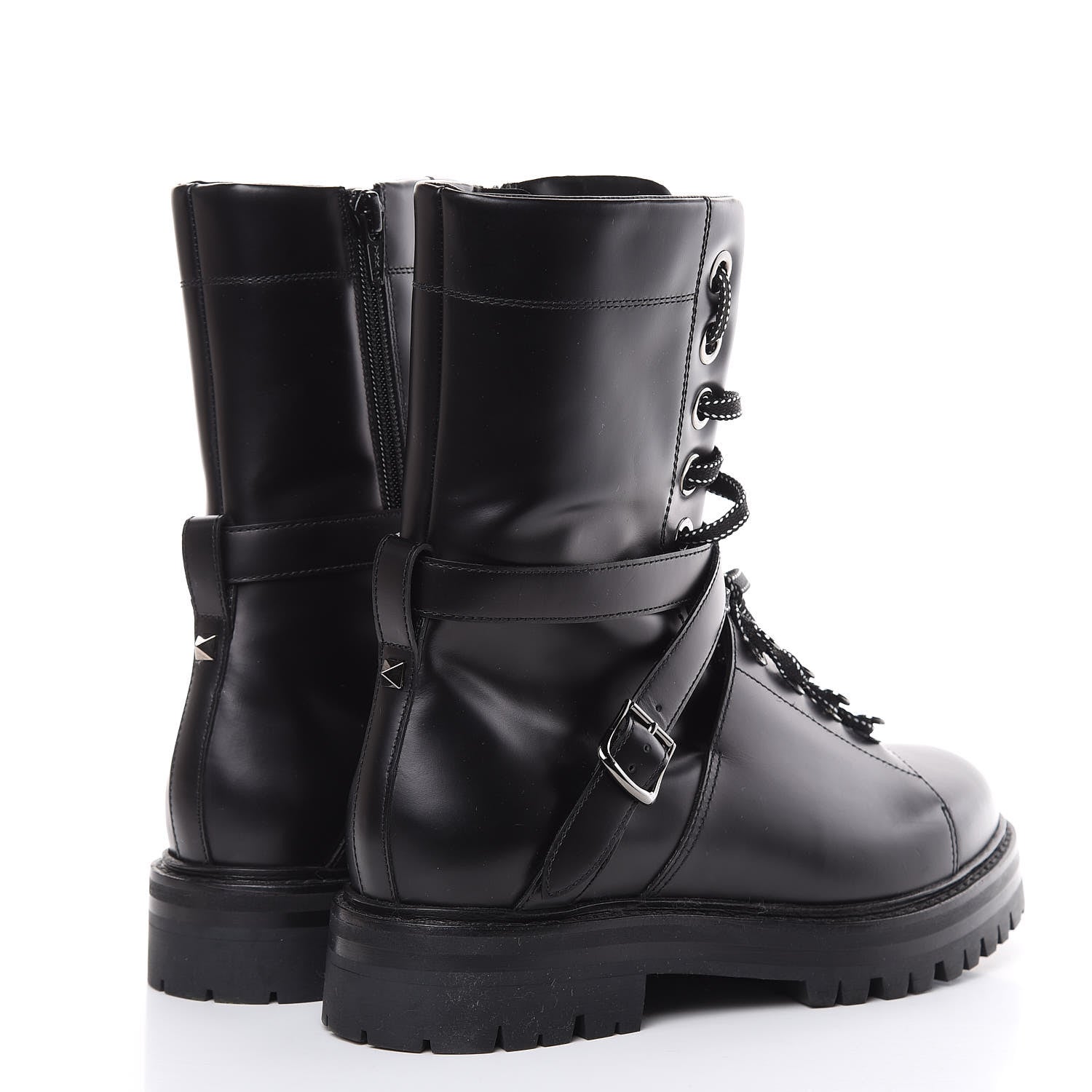 Valentino Garavani Smooth Calfskin Rockstud Buckled 25mm Combat Boots 38.5 Black 4 of 7