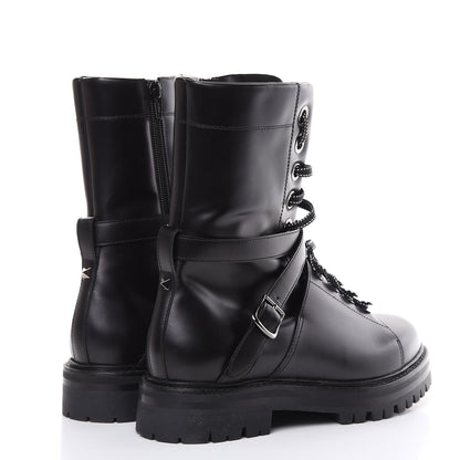 Valentino Garavani Smooth Calfskin Rockstud Buckled 25mm Combat Boots 38.5 Black 4 of 7