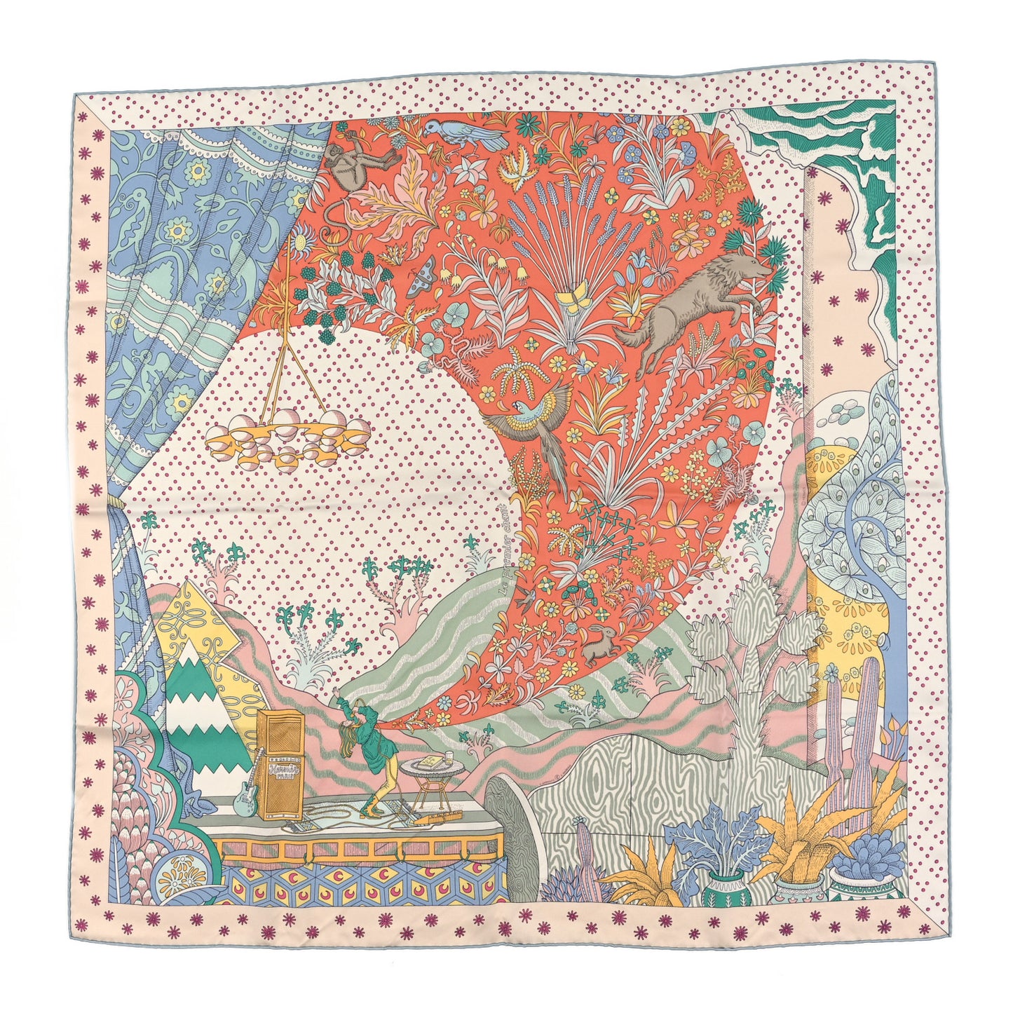 Silk Le Premier Chant Scarf 90 Abricot Ciel Vert