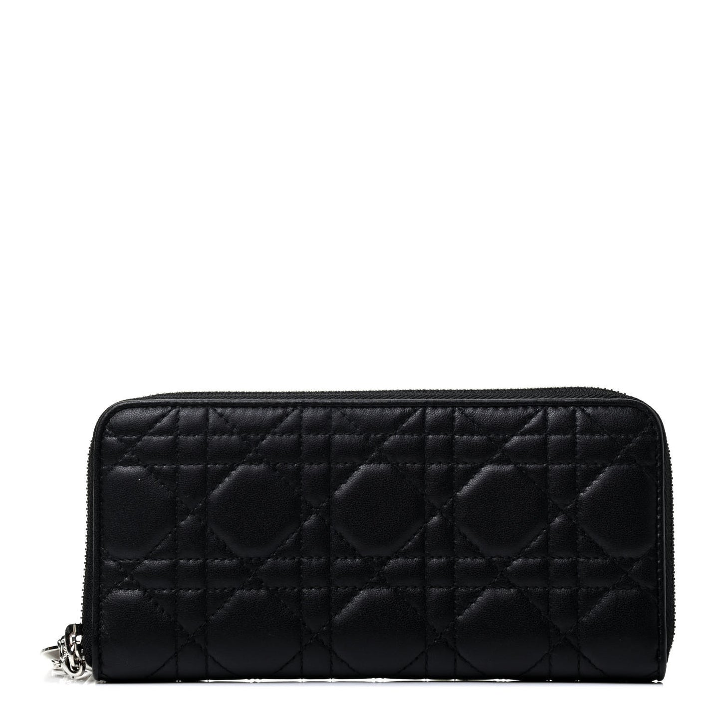 Lambskin Cannage Lady Dior Zip Wallet Black