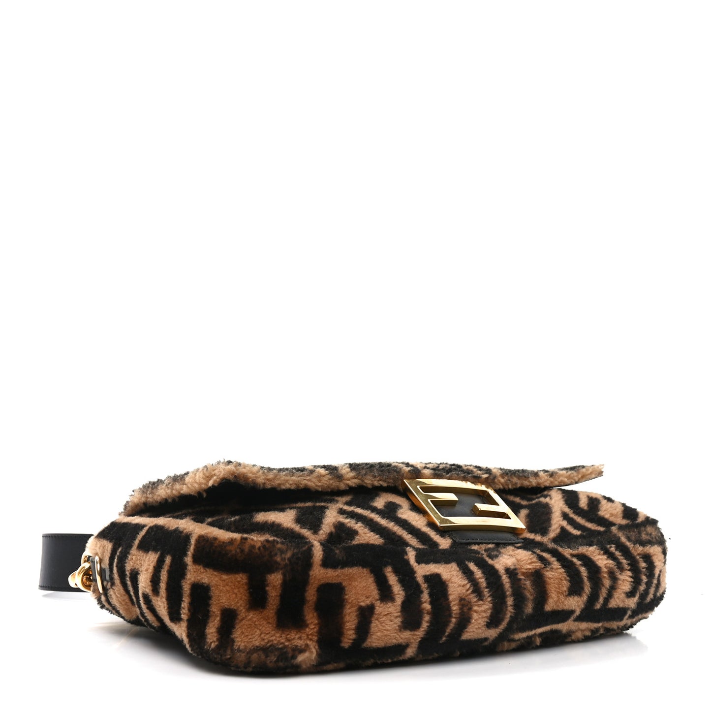 Shearling Vitello Dolce Macro FF 1974 Large Baguette Tobacco Black