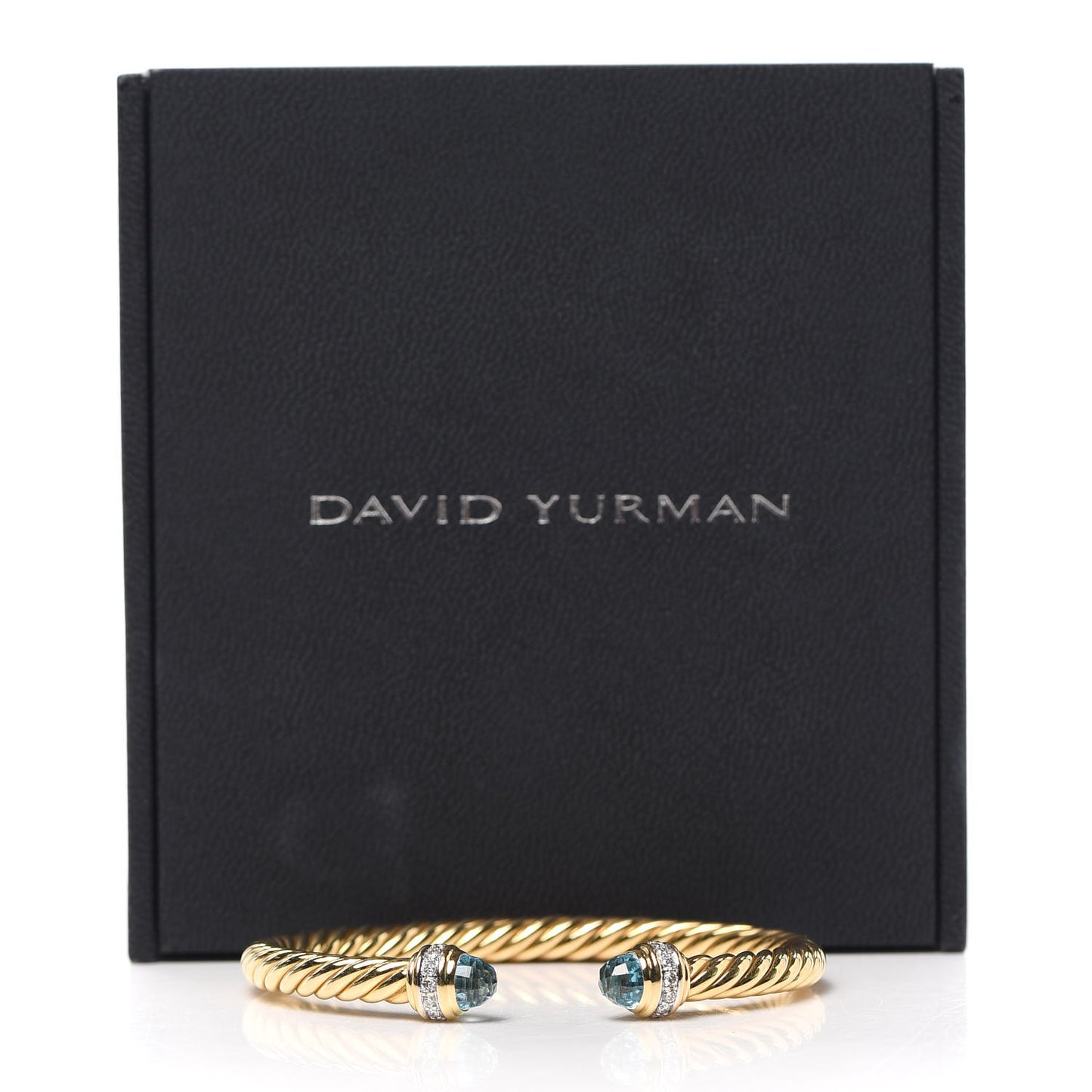 18K Yellow Gold Diamond Blue Topaz 5mm Cable Bracelet