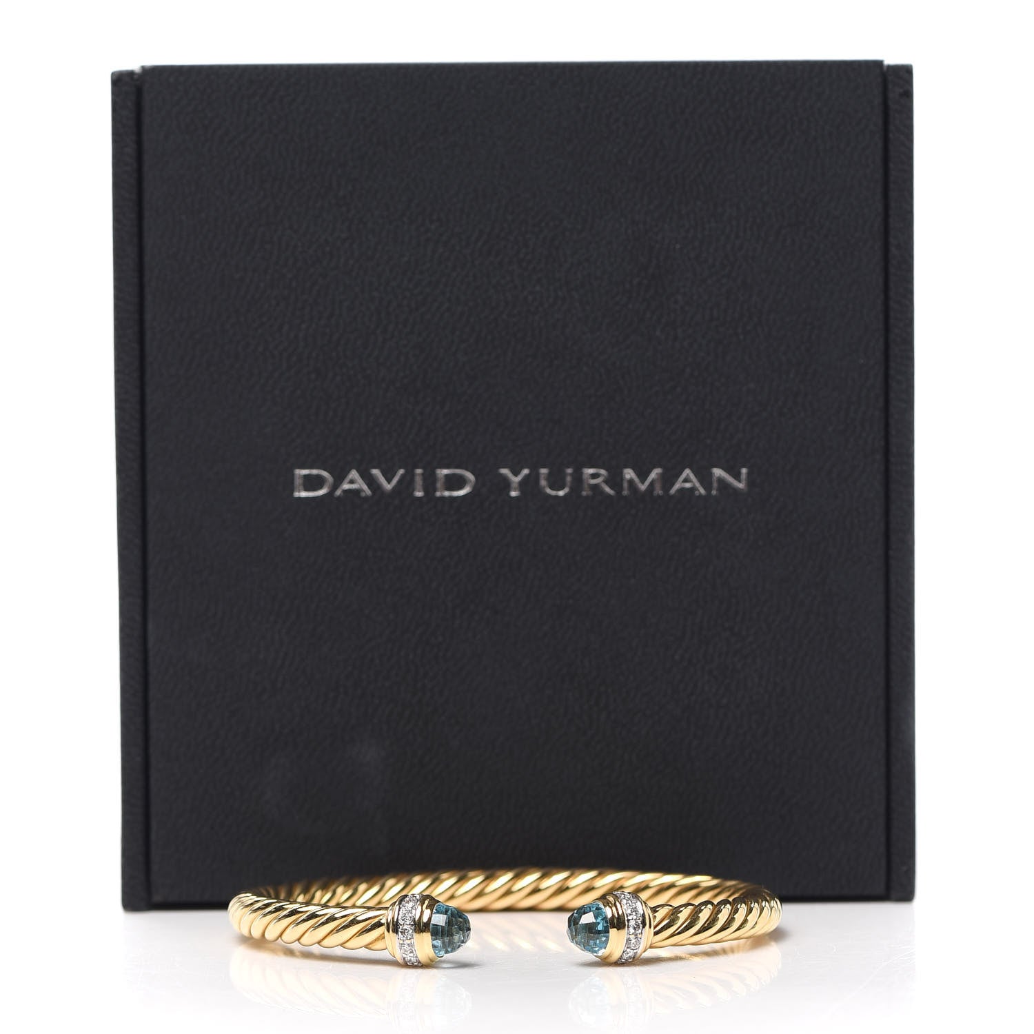 David Yurman 18K Yellow Gold Diamond Blue Topaz 5mm Cable Bracelet 6 of 6