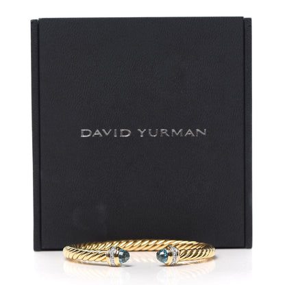 David Yurman 18K Yellow Gold Diamond Blue Topaz 5mm Cable Bracelet 6 of 6