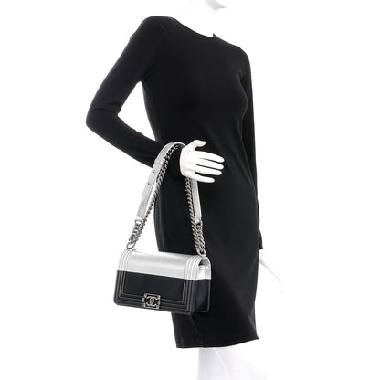 Chanel Metallic Goatskin Calfskin Medium Boy Flap Silver Black 3 of 9