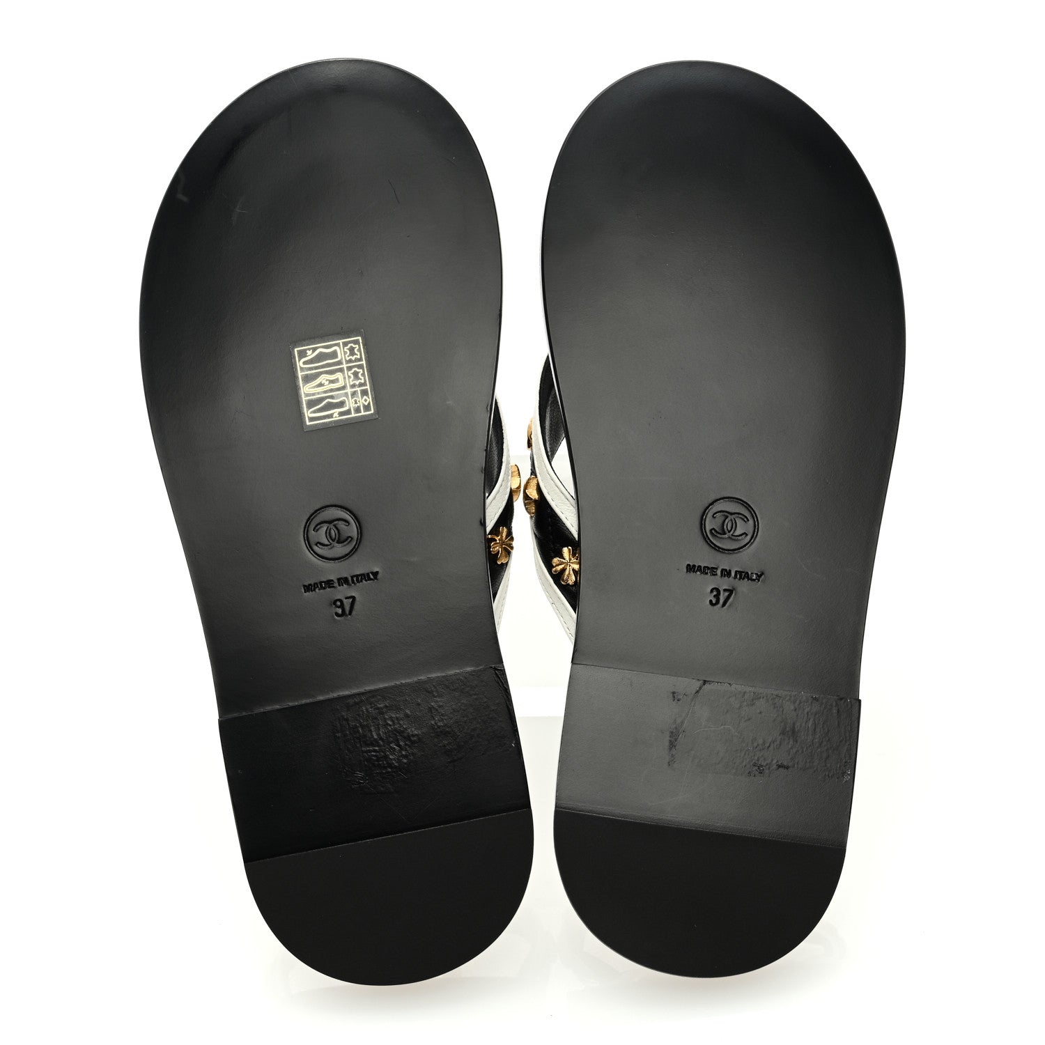 Chanel Lambskin Charms Thong Sandals 37 Black White 6 of 7