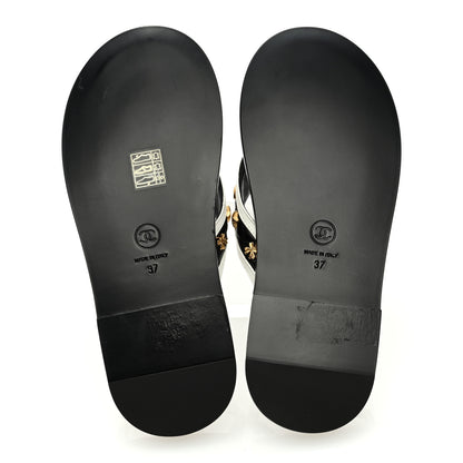 Chanel Lambskin Charms Thong Sandals 37 Black White 6 of 7