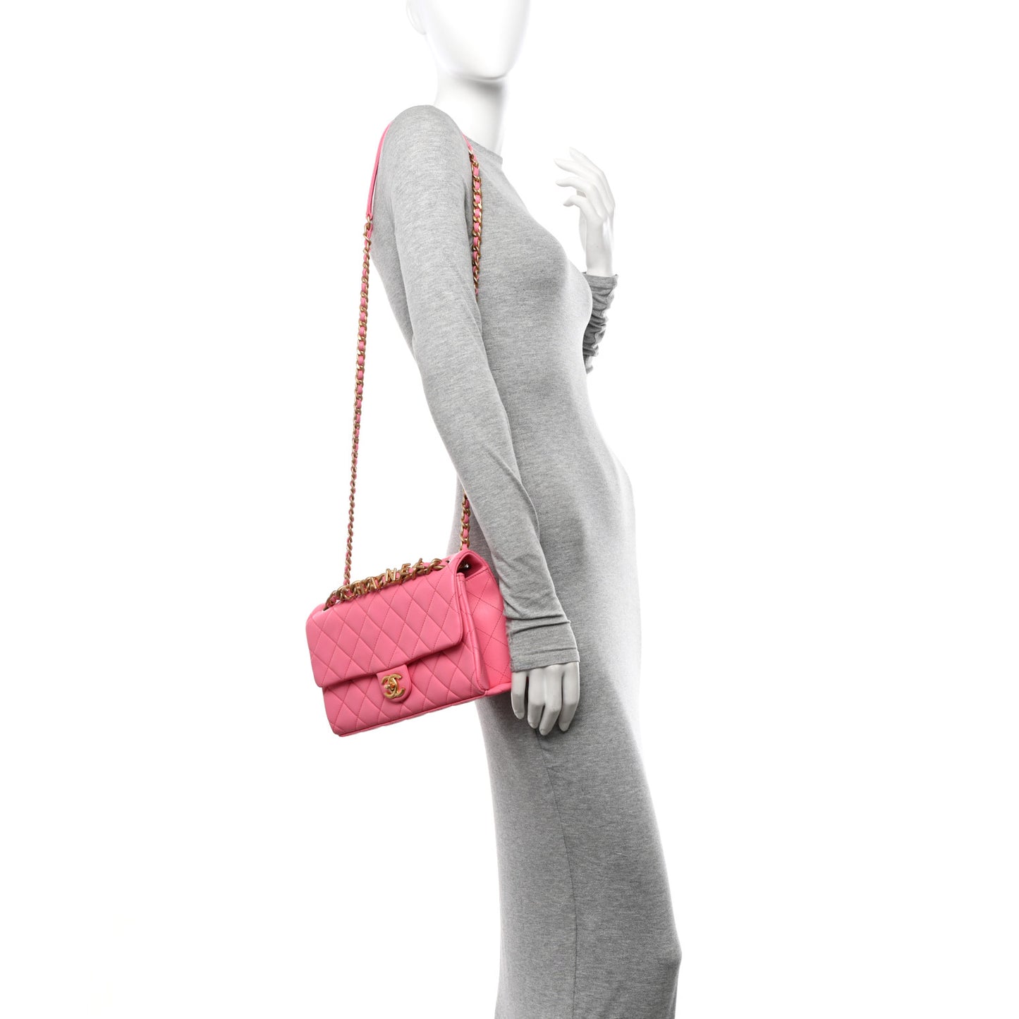 Lambskin Quilted Chaine Lettre Flap Pink