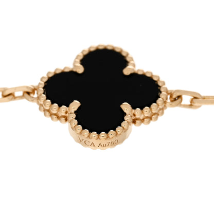 Van Cleef & Arpels 18K Yellow Gold Black Onyx 5 Motifs Vintage Alhambra Bracelet 3 of 5