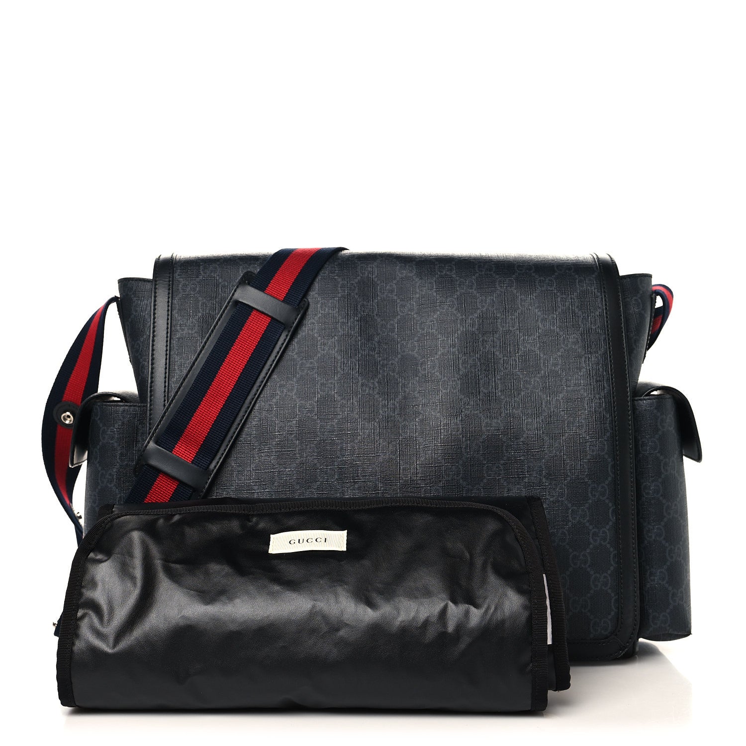 Gucci GG Supreme Monogram Web Messenger Diaper Bag Black Grey 3 of 12