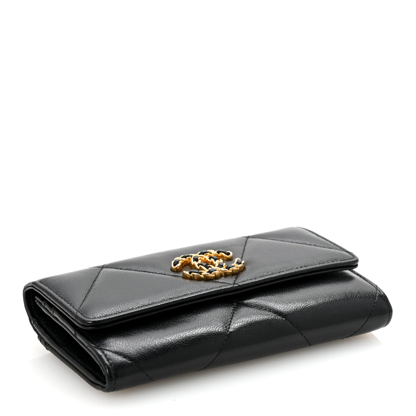 Lambskin Quilted Chanel 19 Flap Wallet Black