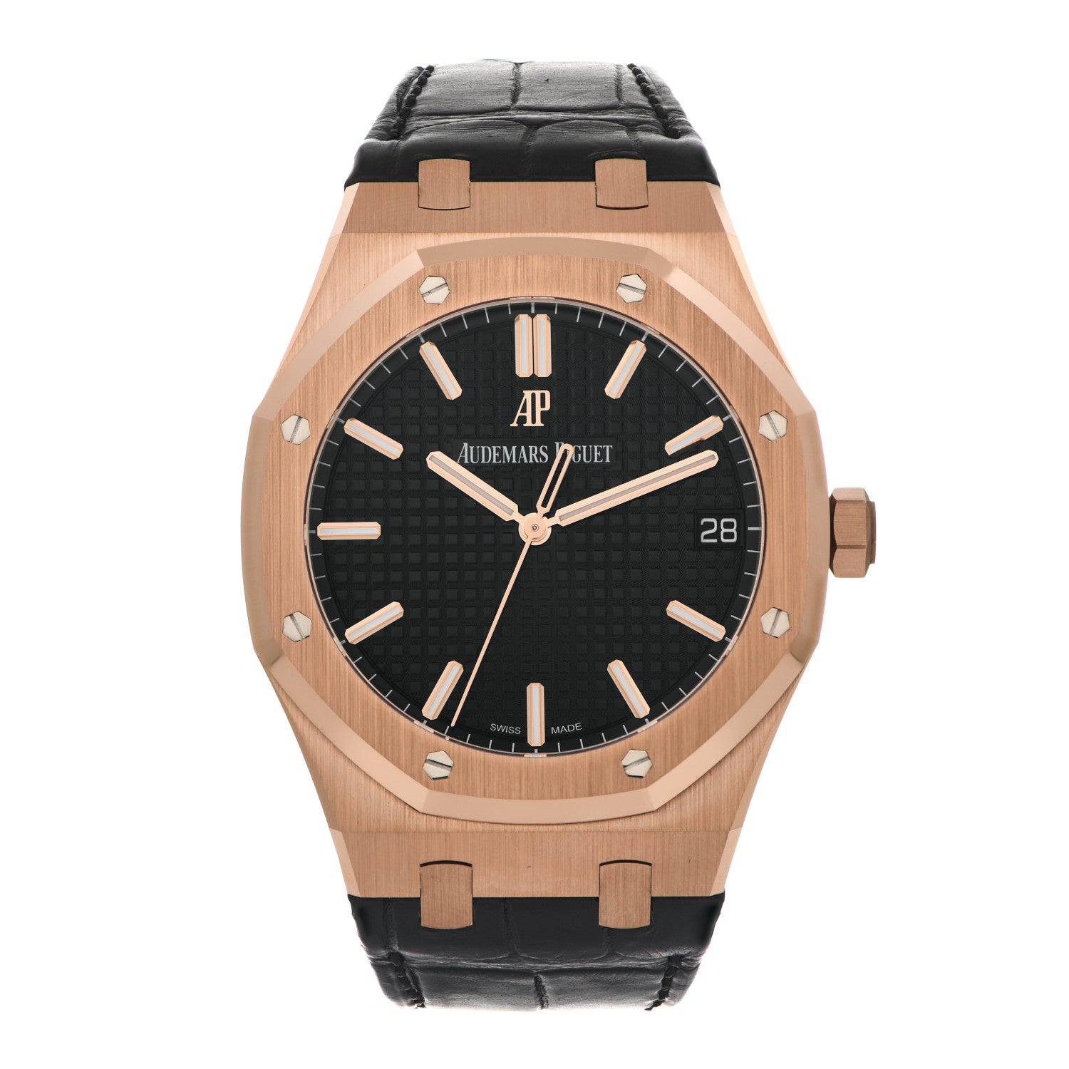 Audemars Piguet 18K Rose Gold Alligator 41mm Royal Oak Automatic Watch Black 15500OR.OO.D002CR.01 1 of 5