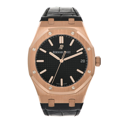 Audemars Piguet 18K Rose Gold Alligator 41mm Royal Oak Automatic Watch Black 15500OR.OO.D002CR.01 1 of 5