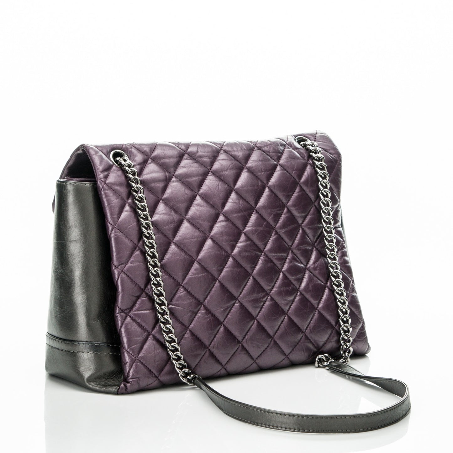 Metallic Calfskin Medium Lady Pearly Flap Dark Purple
