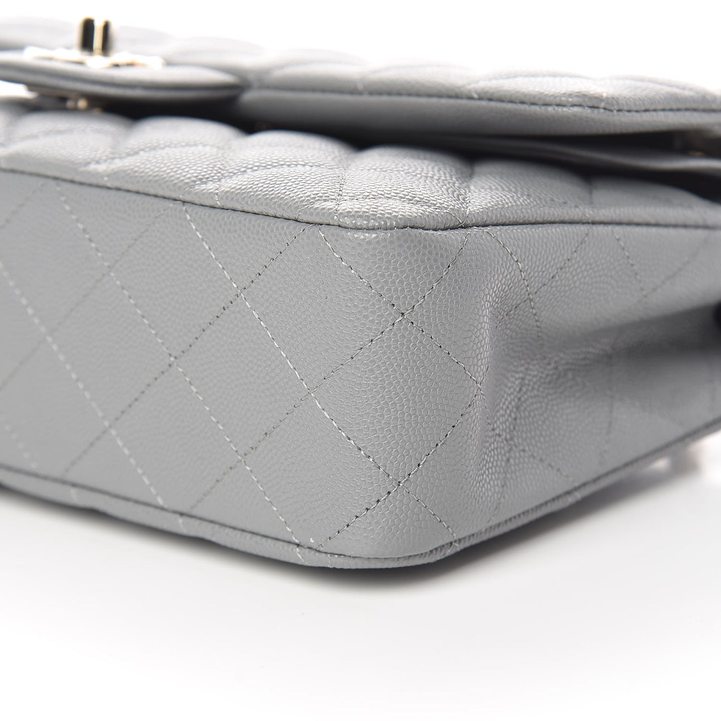 Caviar Quilted Medium Double Flap Grey