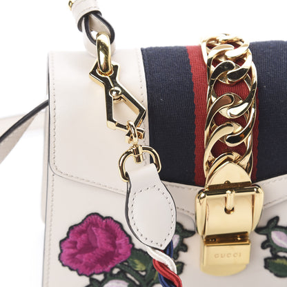 Gucci Calfskin Embroidered Mini Sylvie Top Handle Bag White 17 of 18