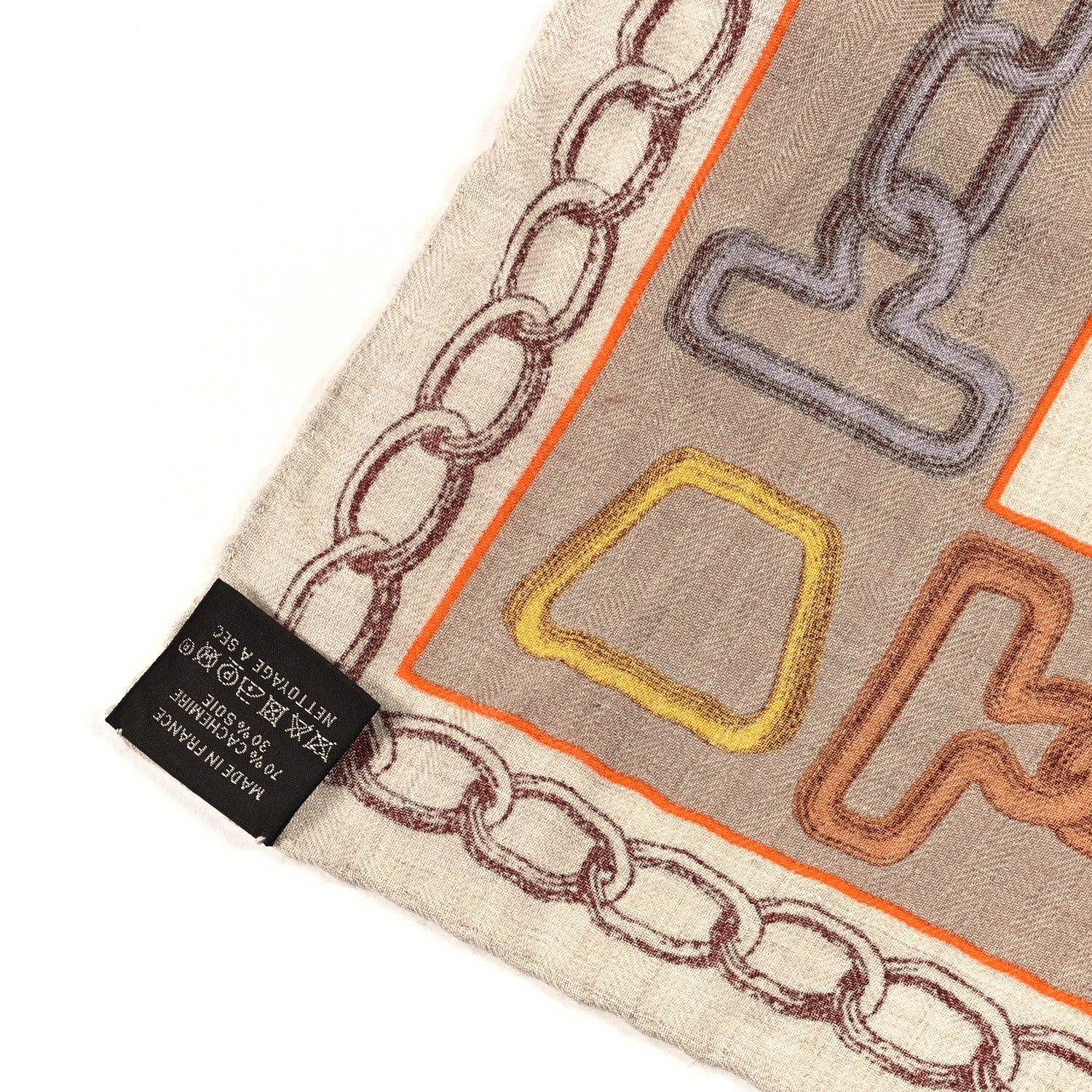 Hermes Cashmere Silk L'Effet Kaleidoscope Shawl 140 Natural Brun Orange 4 of 4