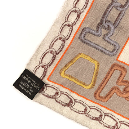 Hermes Cashmere Silk L'Effet Kaleidoscope Shawl 140 Natural Brun Orange 4 of 4