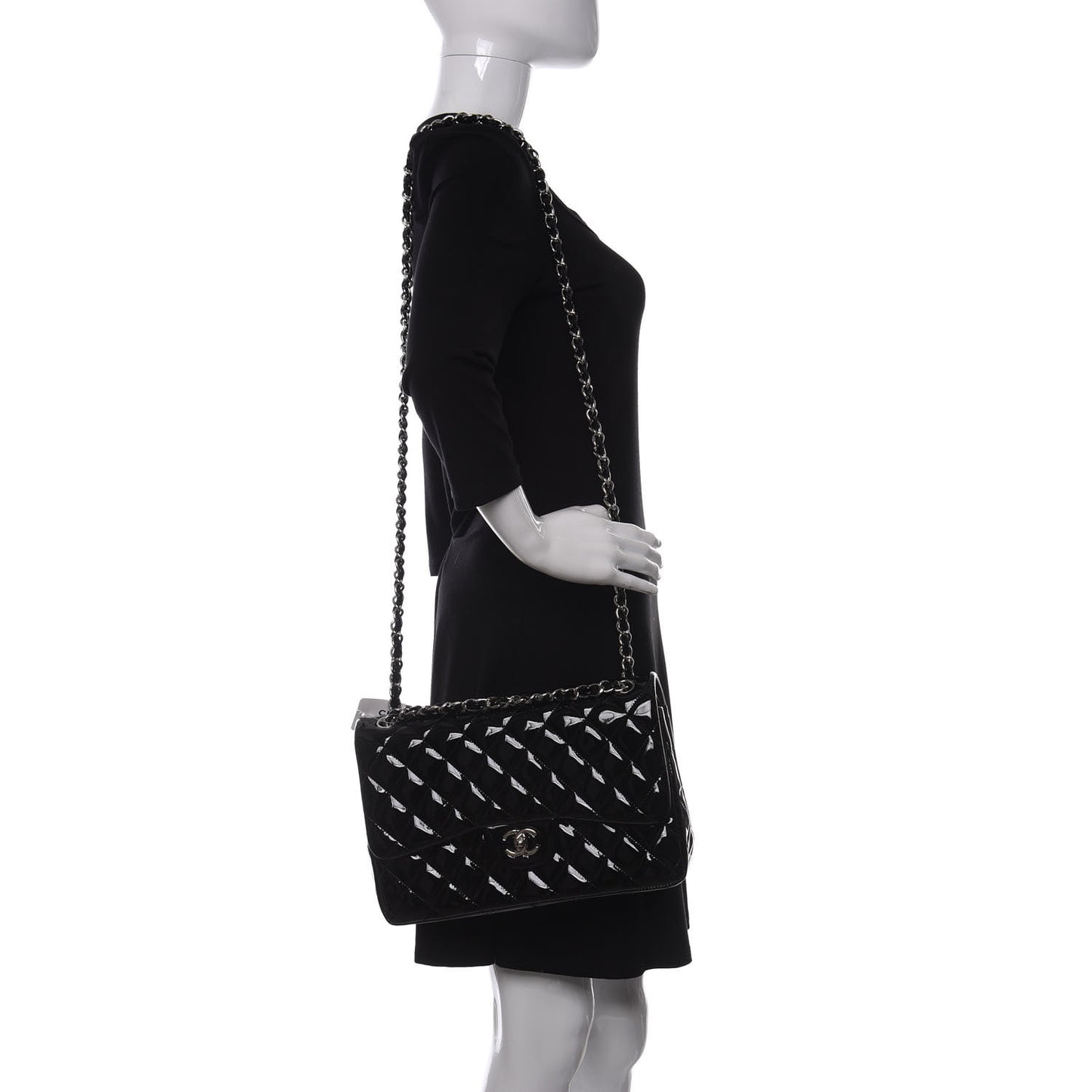 Patent Quilted Jumbo Double Flap Black