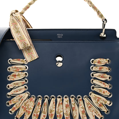 Fendi Vitello Baltico Ribbon Lace Up Floral DotCom Click Chain Satchel Blue Multicolor 8 of 11