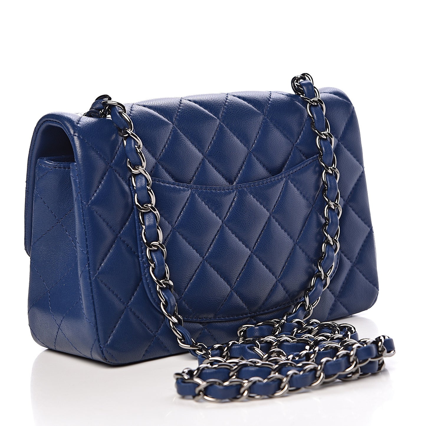 Lambskin Quilted Mini Rectangular Flap Dark Blue