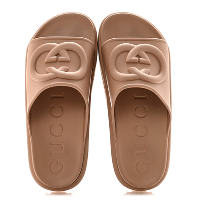 Gucci Soft Rubber Mens Interlocking G Platform 42mm Slide Sandals 9 Vintage Camel 2 of 8