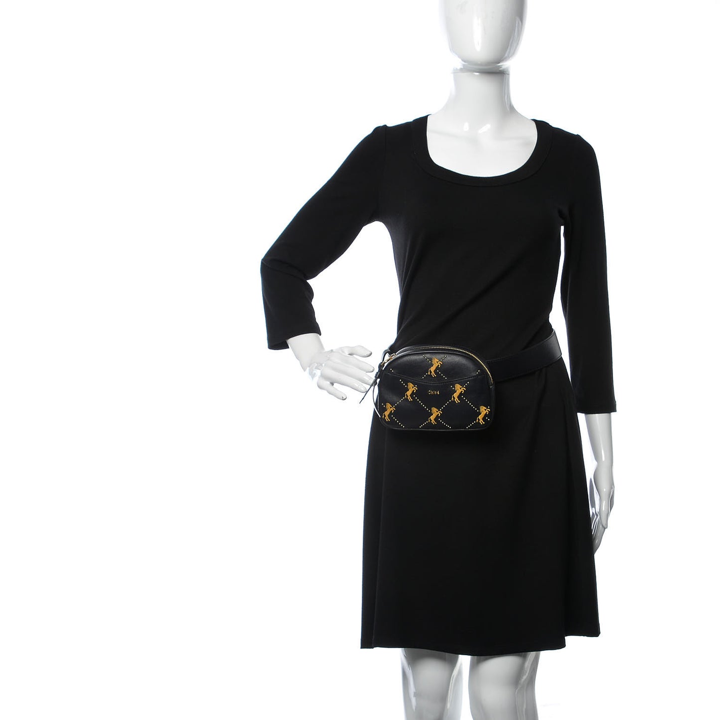 Smooth Calfskin Little Horses Embroidered Signature Belt Bag Black