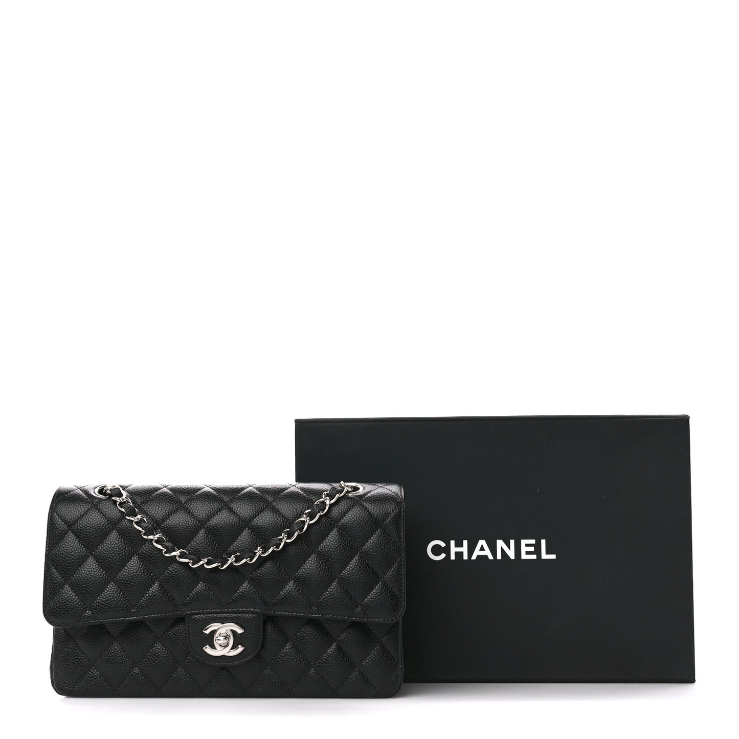 Caviar Quilted Medium Double Flap Black