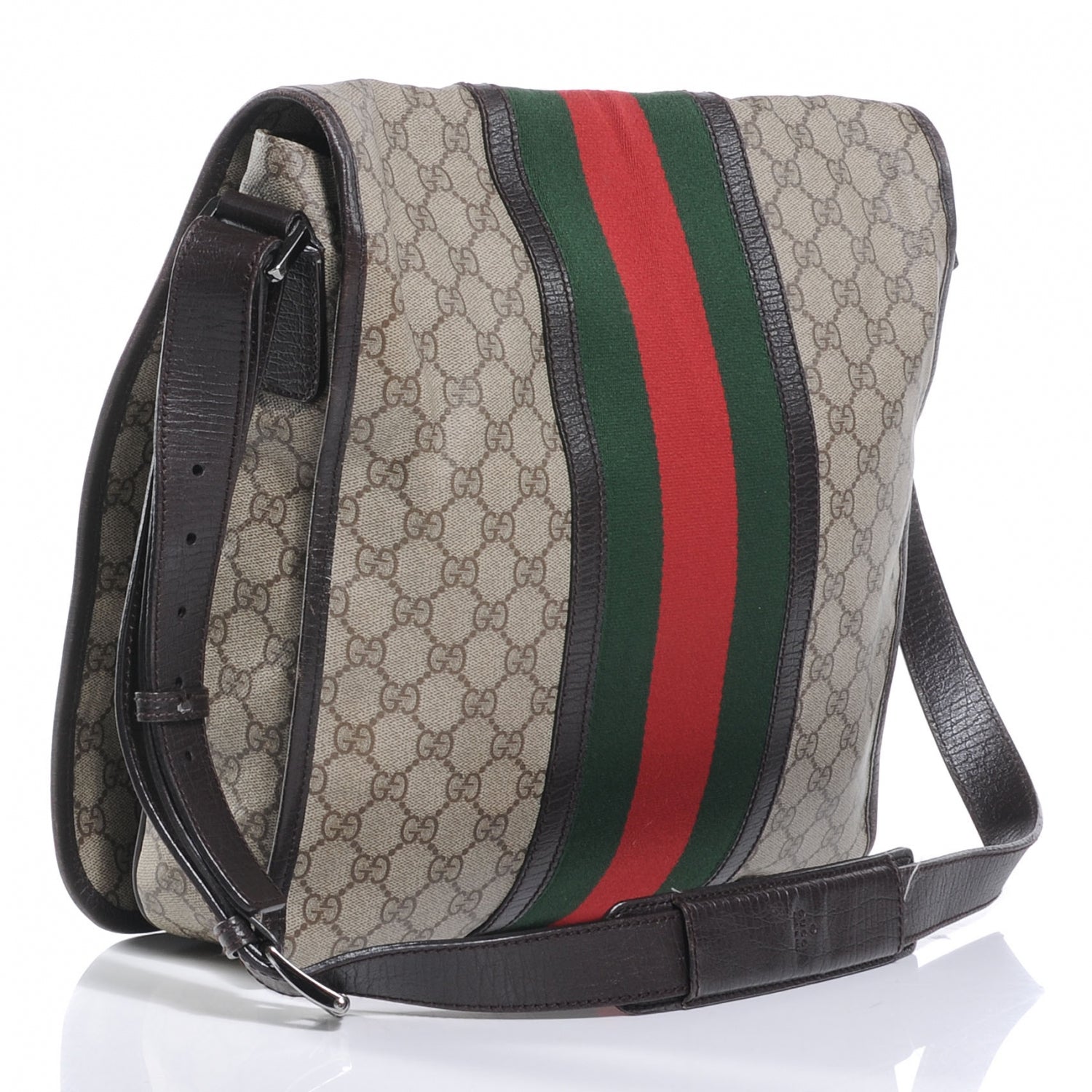 Gucci GG Plus Monogram Web Large Flap Messenger Bag Beige Dark Brown 3 of 7